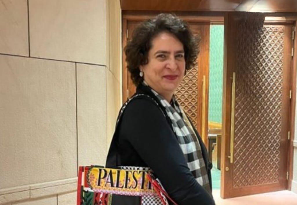 In solidarity with Palestinians, Priyanka carries bag emblazoned with ‘Palestine’ to Parliament