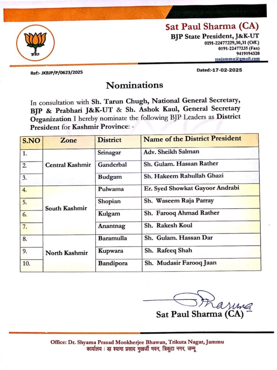 BJP nominates presidents for division